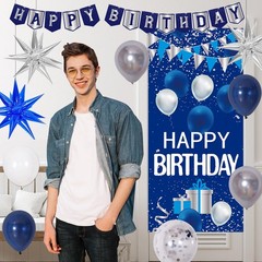 Blue Birthday Decorations for Men Women, Happy Birthday Decorations for Boys
