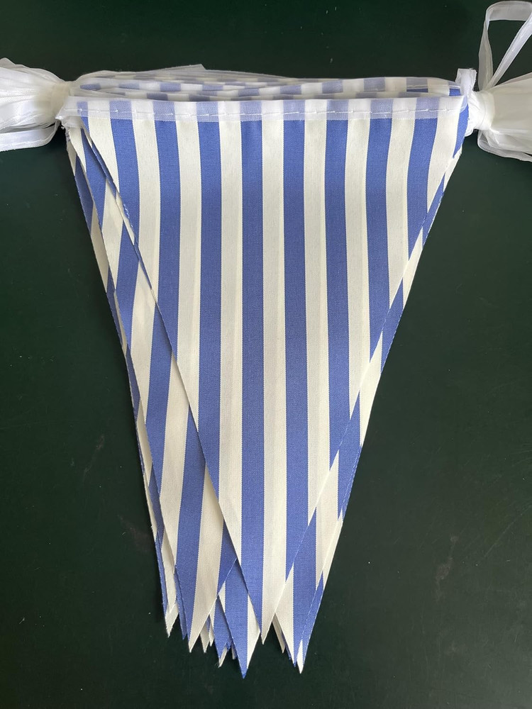20 Meters 66Ft Blue and White Stripes Pennant Bunting Striped Banner, Double Sid