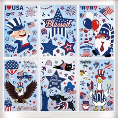 8 Sheets 4th of July Patriotic Window Clings Memorial Red Blue Decor Stickers