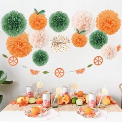Little Cutie Baby Shower Decorations 12 PCS Light Orange Green Pom Poms