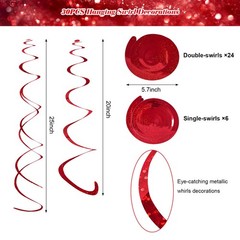 30PCS Hanging Swirl Party Decorations Shinny Foil Plastic Streamer Red
