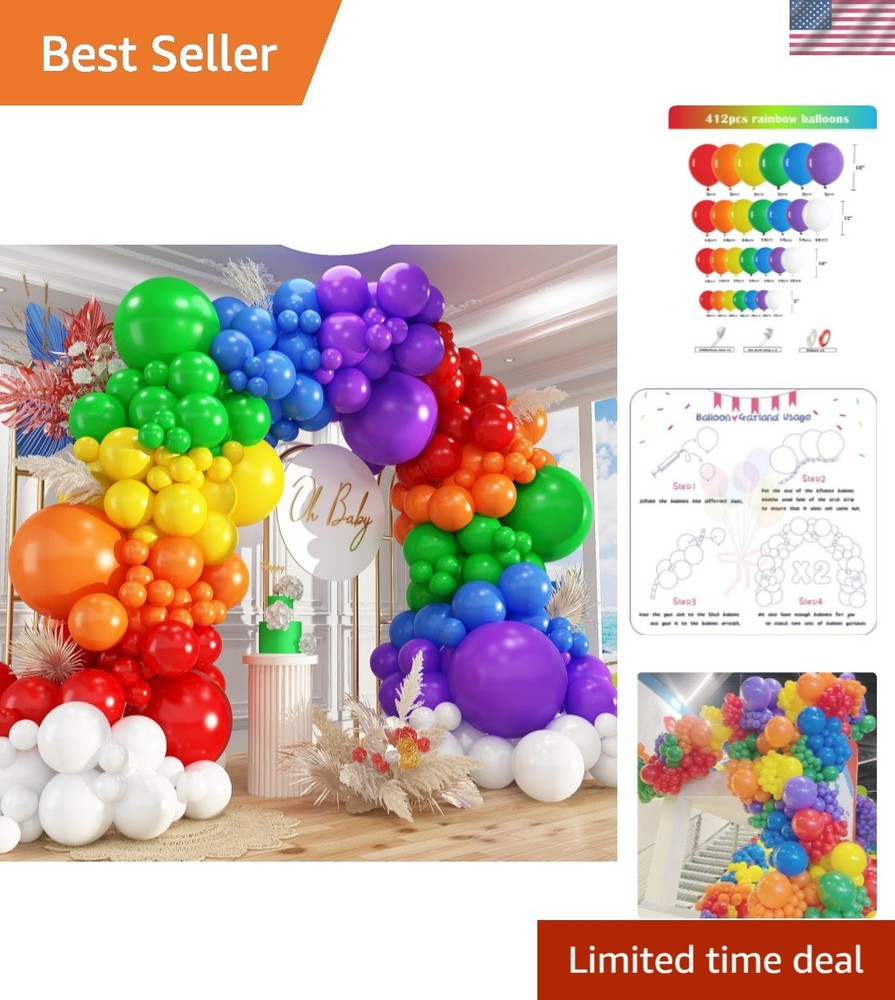 412pcs Rainbow Balloon Arch Kit Assorted Colors 18 12 10 5 Inch, Different Si…