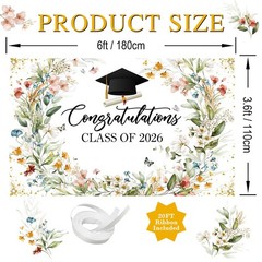 Wildflower Graduation Backdrop Watercolor Floral Class of 2026 Graduation Decora
