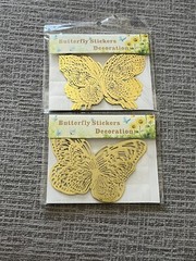 24 pcs 3D Butterfly Decorative Cutout Stickers Gold Two Styles 4 Sizes. 4” 3” 2”