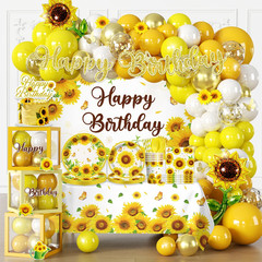 297pcs Sunflower Birthday Decorations-Serves 25, All-in-one Sunflower Party Deco
