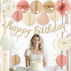 Boho Pink Happy Birthday Decorations for Women Girls, Pre-Strung Happy Birthday