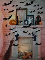48Pcs 3D Bats Wall Stickers Halloween Decorations Black DIY Home Party Supplies