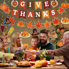 42Pcs Thanksgiving Decorations, Thanksgiving Party Decors w/ GIVE THANKS Banner