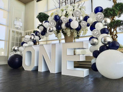 Blue Silver Balloons Garland Kit, 120 Pcs Navy Blue and Silver Confetti White Ba