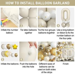 80th Birthday Decorations Kit – White Gold Balloon Arch, Number 80 Foil Balloons