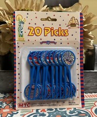 Patriotic Plastic Picks With Laser Sticker Round Blue, 20ea Package New Sealed