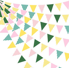 32Ft Camp Bride Party Decorations Pink Green Yellow Gingham Fabric Triangle Bann