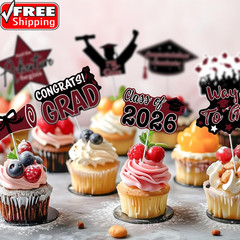2026 Graduation Cupcake Toppers – 48 Pcs Maroon Graduation Party Supplies Mini C