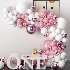Pink White Balloons Garland Arch Kit 104 PCS Metallic 104p-pink