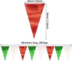 40M/130FT White Green Red Triangle Pennant Banner Flag Metallic Fabric Buntin…