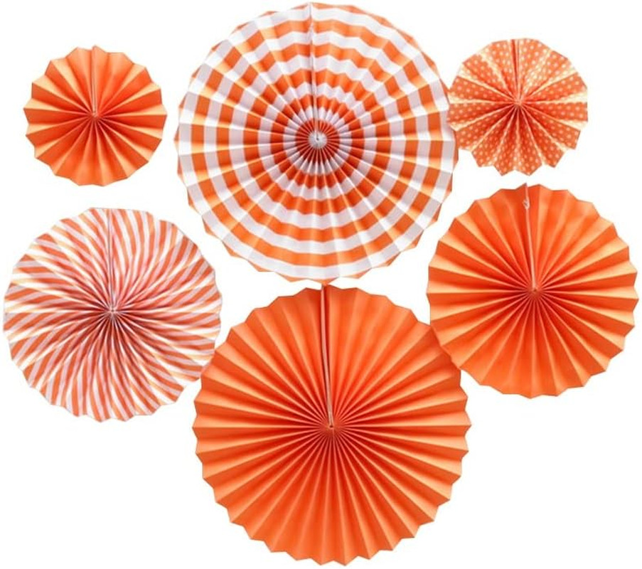 6 Pcs Decoration Hanging Party Orange Paper Fans Set for Birthday Wedding Gradua