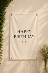 Customizable Linen Birthday Banner, Minimalist Party Backdrop, Reusable Decor