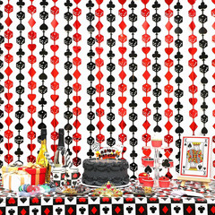 Casino Theme Party Decorations, 2 Pack 3.3X6.6 Ft Red and Black Tinsel Foil Frin