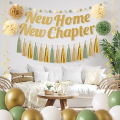 New Home New Chapter Housewarming Decorations Set, Sage Green Gold Boho Welco…