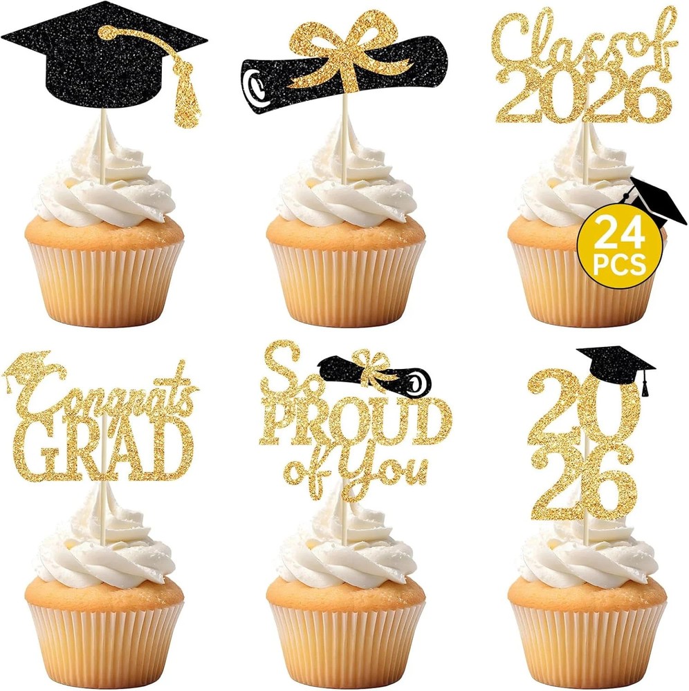 24 Pcs Graduation Cupcake Toppers 2026 – Congrats Grad Decorations Class of 2026