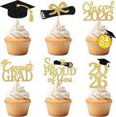 24 Pcs Graduation Cupcake Toppers 2026 – Congrats Grad Decorations Class of 2026