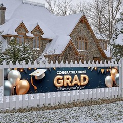 Graduation Banner 2026 Gold and Navy Blue Congrats Grad Banner Class of 2026 De.