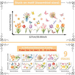 9 Sheets Flowers Window Clings Colorful Tulips Window Stickers Butterfly Drag…