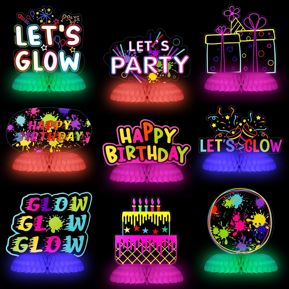 9 Pcs Neon Centerpieces for Table Glow in Dark Party Decorations, Glow Under …