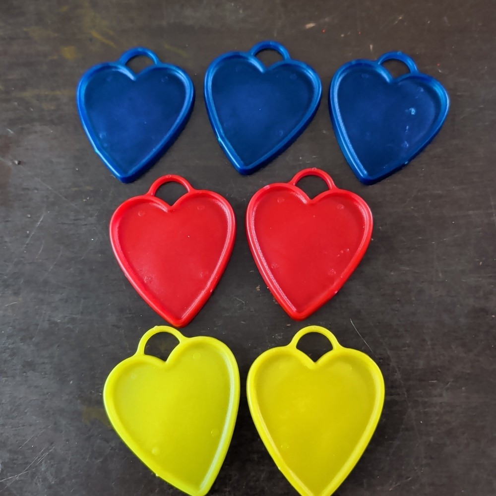 7 Plastic Balloon Weights Blue Red Yellow Heart Vintage Zibi-Core