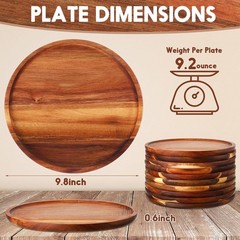 Rtteri 12 Pcs Acacia Wood Dinner Plates Round Dishes 0.95 Inches, Brown