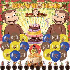 Curious George Party Supplies Birthday Decor Balloons Cake Toppers Banner 5X3ft