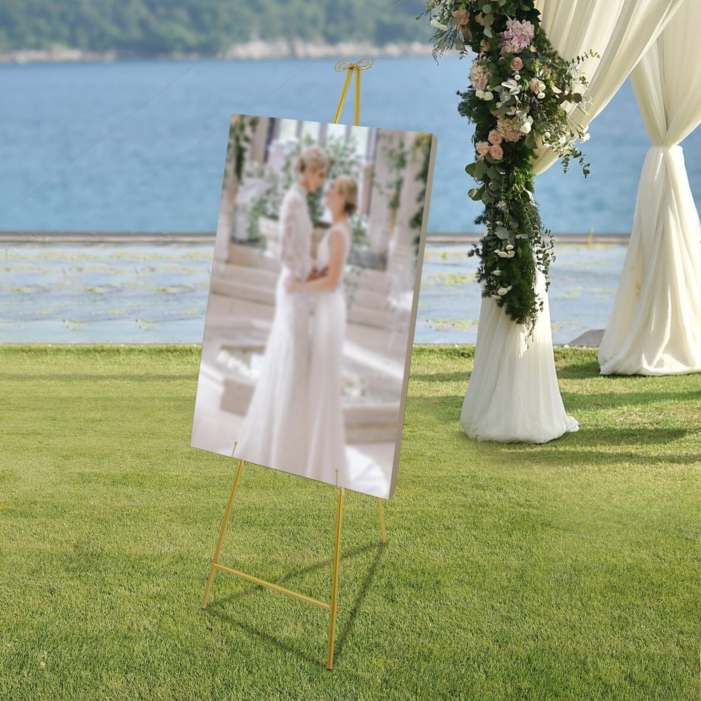 Luxury Gold Bow Display Easel Stand Elegant Metal Floor Standing Frame Holder
