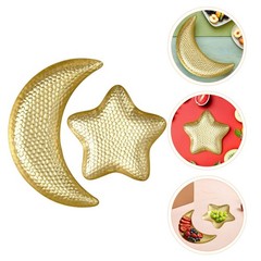 2 Pcs Hammered Star and Moon Fruit Plate Shaped Dessert Tray Iron