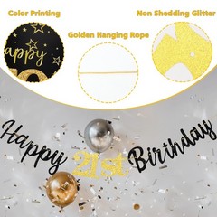 21st Birthday Decorations Banner Women Men Boys Girls, Black Gold Happy 21stBirt