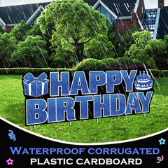 Large Happy Birthday Yard Sign with Stakes,Glow Blue Happy Birthday Decorations