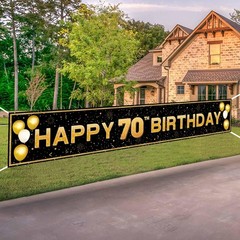 ANATANOWOR 70th Birthday Decorations for Men Women, 118×20 inches, Black Gold