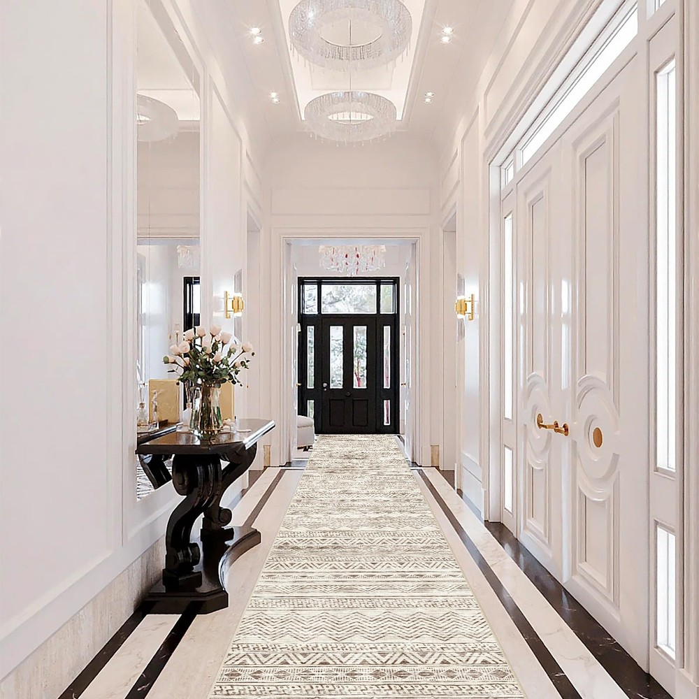 Moroccan Washable Hallway Runner Rug – 2’6″ x 12′ (Rectangular), Beige