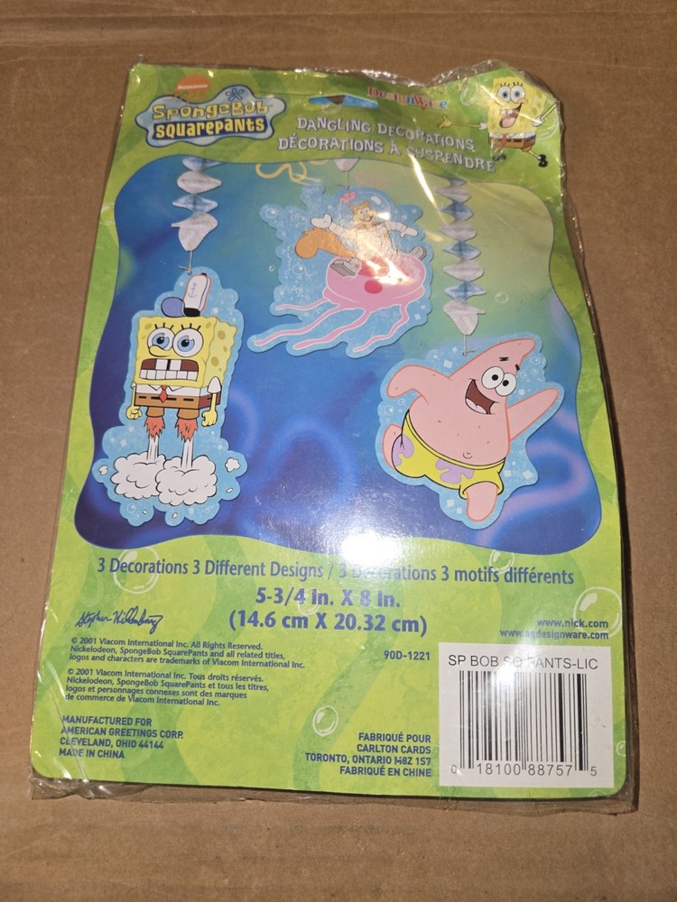 SpongeBob SquarePants Yellow Paper Party Foil Hanging Decorations VTG 2001
