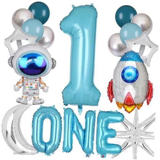16 Pcs Space Themed Party Decorations – Balloon Rocket Astronauts Moon
