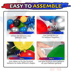 137Pcs Red Blue Yellow Green Black Balloon Arch Garland Kit with Balloons for Bi