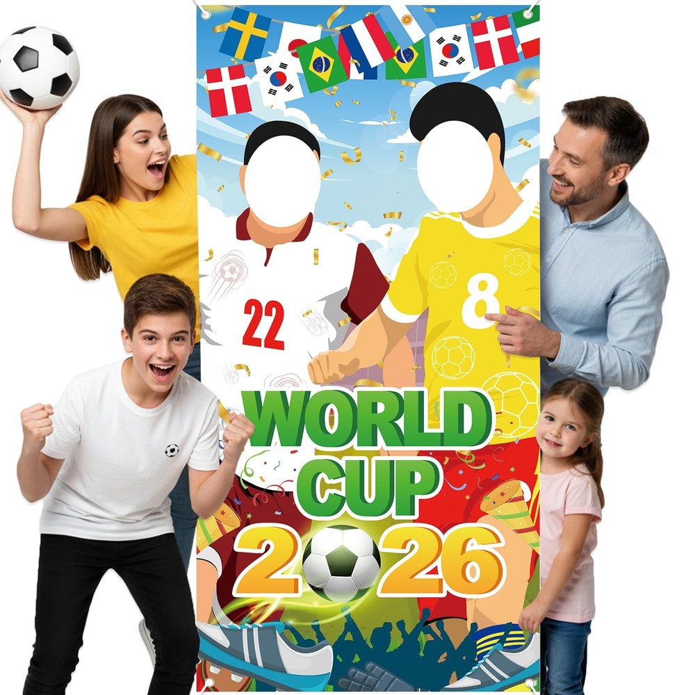 World Cup Photo Banner 71×35 Inches 2026 Soccer Player Cutout Backdrop with F…