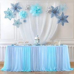 Tulle Table Skirt Blue Tutu Striped Table Skirts for Rectangle Tables Baby