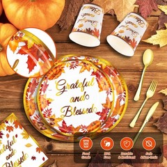 175Pcs Thanksgiving Paper Plates Set – (25 Guests) with 10*12inch Oval Plates…