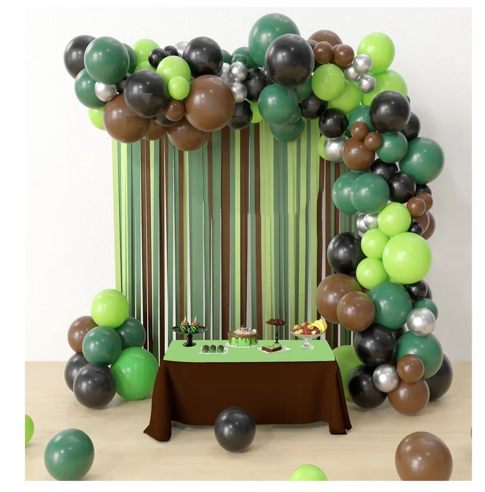 Green Brown Gray Latex Balloon Arch 115 pc Video Game Party Decor