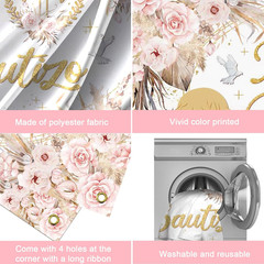 Mocsicka Mi Bautizo Banner Backdrop for Girls First Holy Communion Christening D