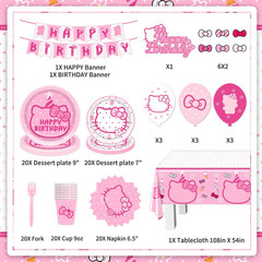 Cut Cat Birthday Decorations Pink Themed Party Supplies Set Including Banner,