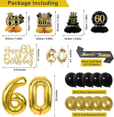 27Pcs 60Th Birthday Decorations for Men, Black Gold 60Th Party Decorations, Happ