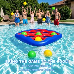 Pool Games Set- Tic-Tac-Toe Inflatable Toys with 10 Balls Fun Summer Swimming