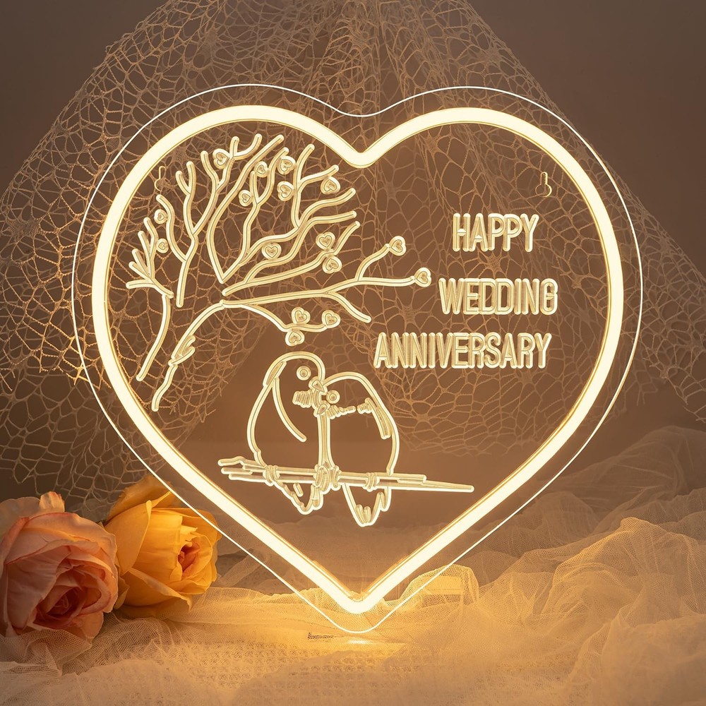 Lucunstar Wedding Neon Sign Happy Anniversary LED Sign for Wall Decor Valenti…