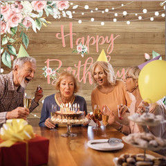Rustic Wood Birthday Banner Happy Birthday Party Decorations Pink Floral Girls W